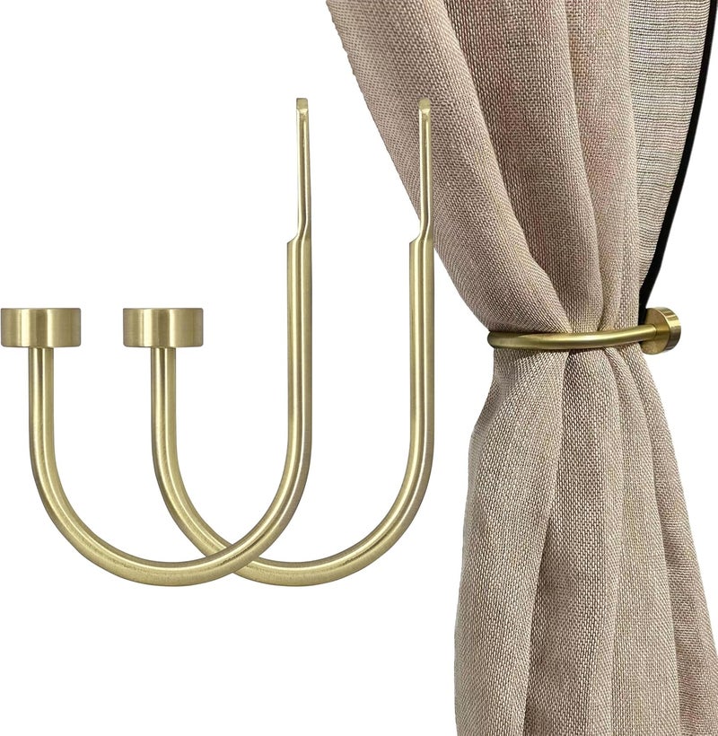 ARNORX Quality Curtain Holdbacks, Solid Steel Curtain Holdback with Disk Finial,Electroplate Finishes, Set of 2 Window Curtain Tieback Hooks,Brass Brushed - Image 1